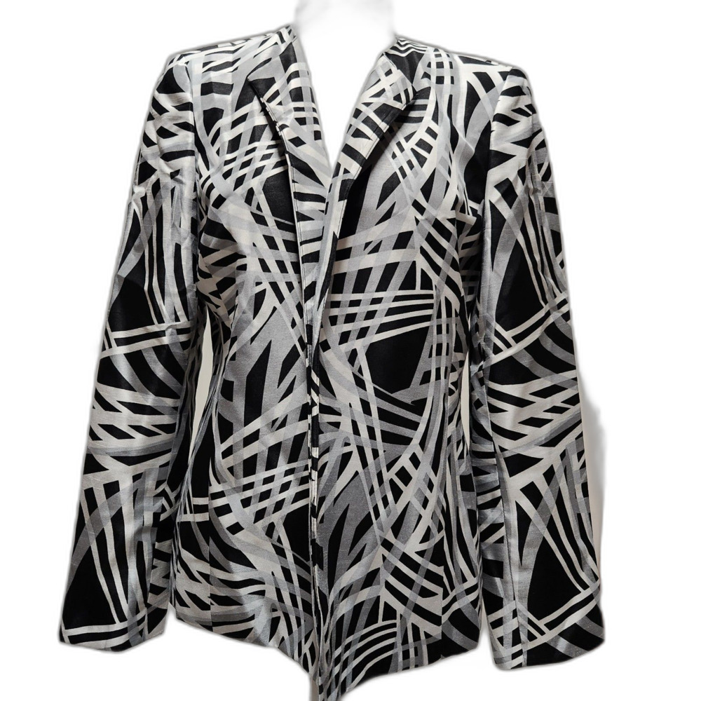 Jones Studio Separates Black White Geometric Blazer Size 8 Open Front Jacket
